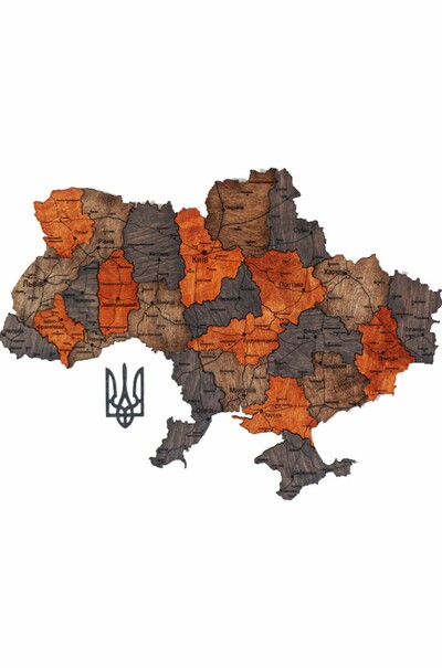 Карта Украины деревянная в цвете Вулканическая пыль